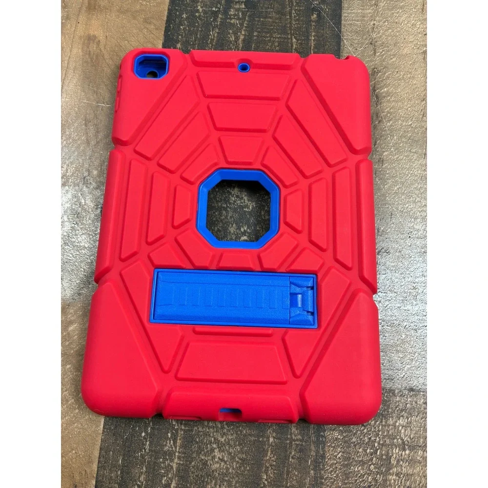 Red and Blue Spider Web Rugged iPad Case with Kickstand‎ Heavy Duty Kids Cover